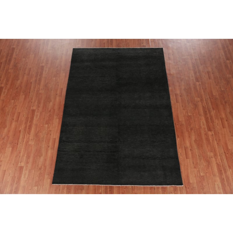 Hand Knotted Oriental 100% Wool Carpet Modern Solid Greys & Charcoal Gabbeh Area Rug - 9' 0'' X 6' 1''