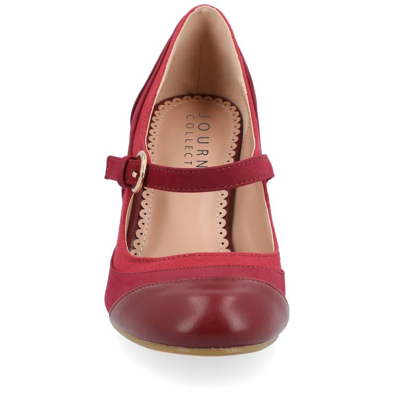Journee Collection Women's Siri Medium and Wide Width Round Toe Block Heel Mary Jane Pumps - Medium - Wine - 10