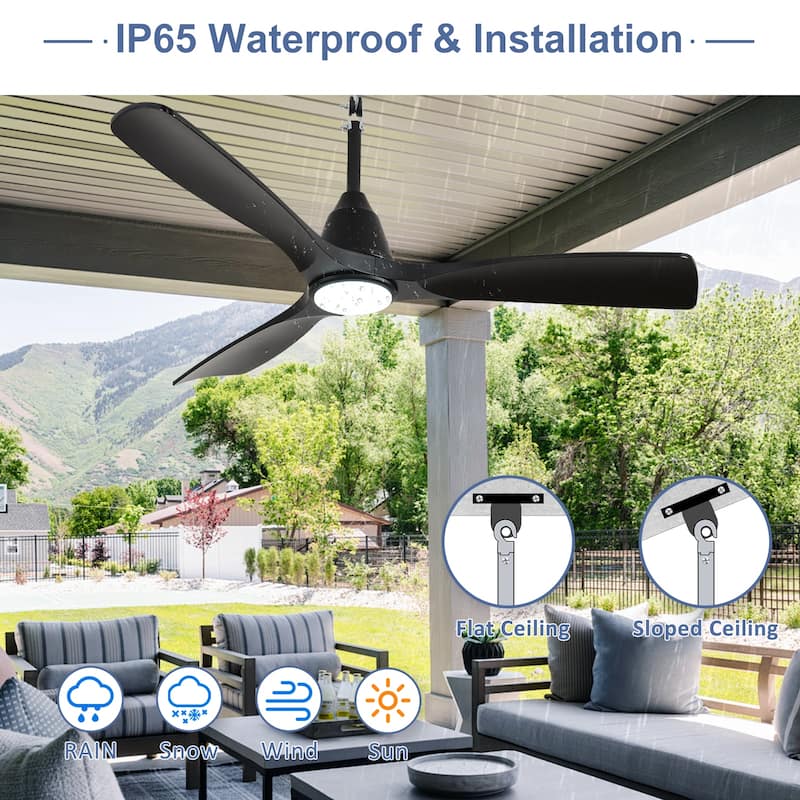 Waterproof Outdoor Ceiling Fan with Light: Plug-in Hanging Fan, Remote App Control, 3CCT, 6-Speed
