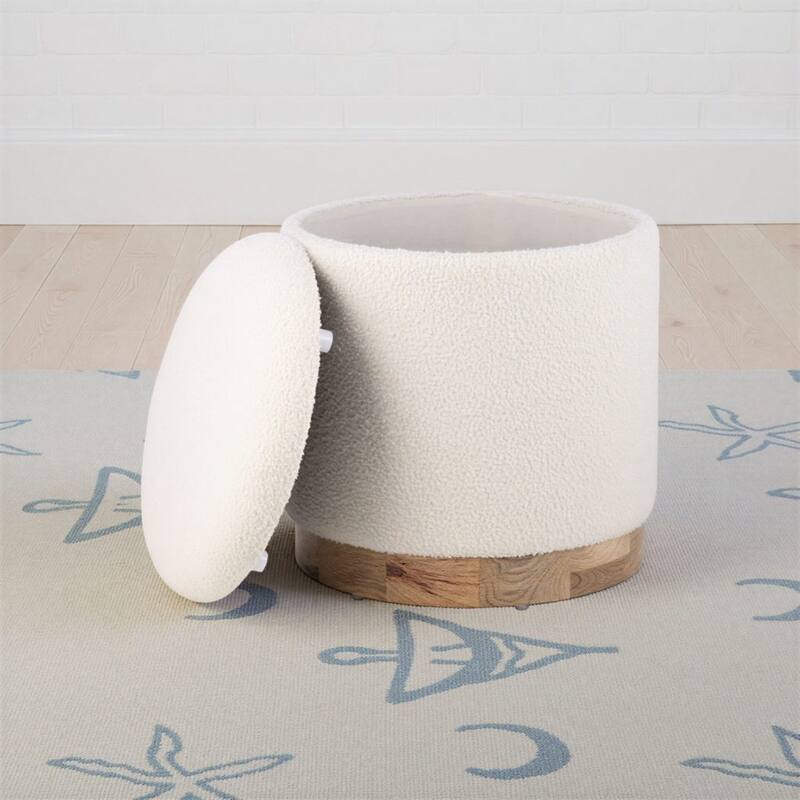 Handwoven Storage Ottoman with Rounded Wooden Base