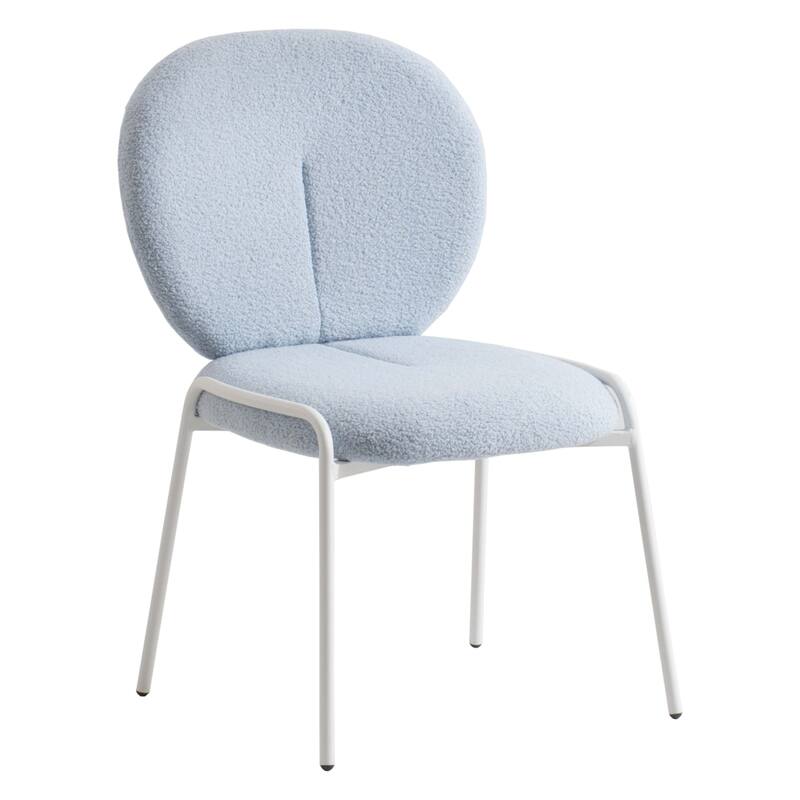 Celestial Boucle Dining Side Chair in White Iron Frame - Blue