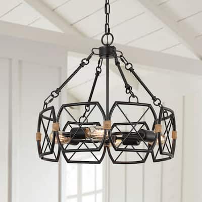 4-Light Farmhouse Chandelier, Modern Round Pendant Lighting