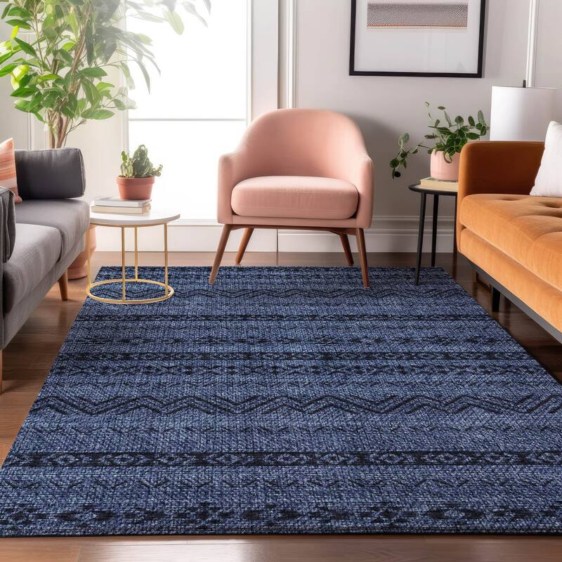 Premium Washable Super Soft Global Stripes Mayfield Rug - Navy - 8' x 10' - Rectangle