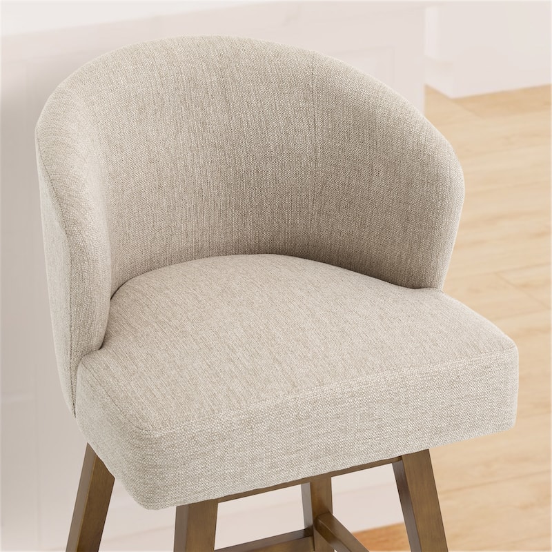 26 Inch Upholstered Swivel Counter Height Bar Stools with Back and Solid Wood Frame - 37.8"H x 20.9"W x 21.3"D