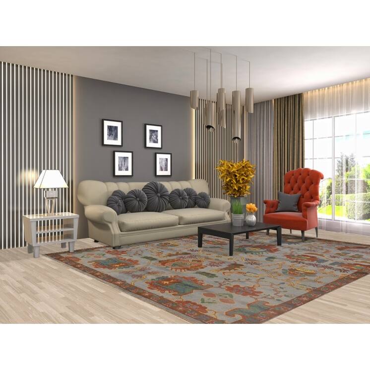 All-Over Oushak Area Rug Hand-Knotted Wool Carpet - 8'0" x 10'0"