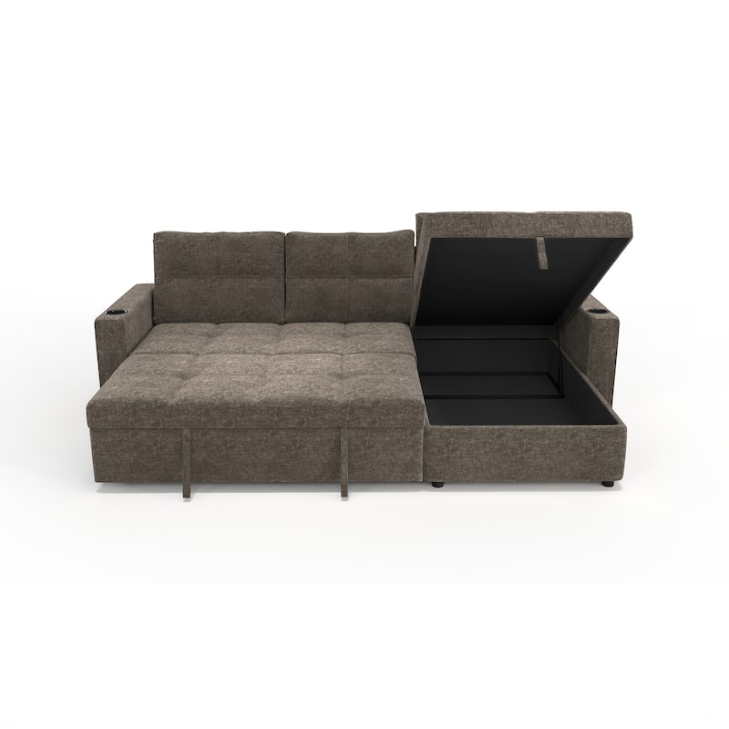 Modern Contemporary Convertible Chaise Storage Sleeper Sectional