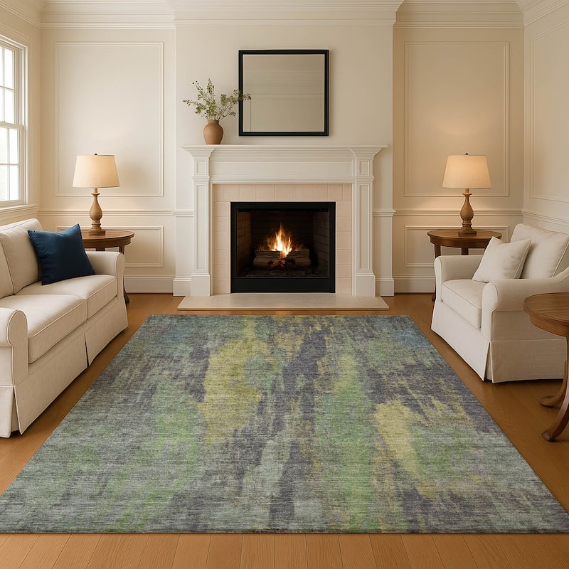 Premium Washable Super Soft Abstract Modern Mayfield Rug - Green - 5' x 7'6"