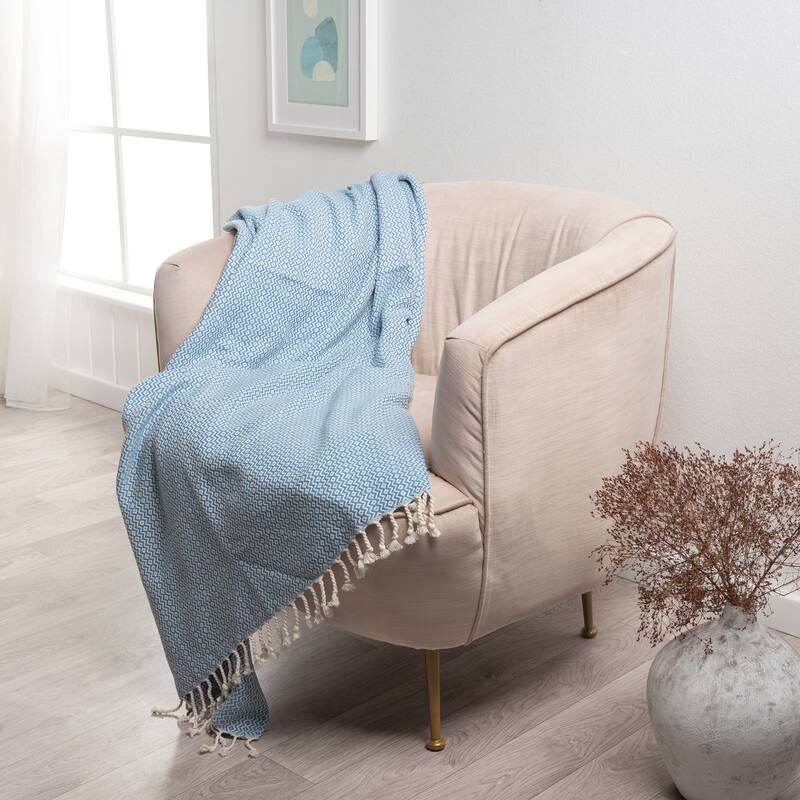 Sevita Diamond Premium Turkish Cotton Standard Size Throw Blanket - Blue