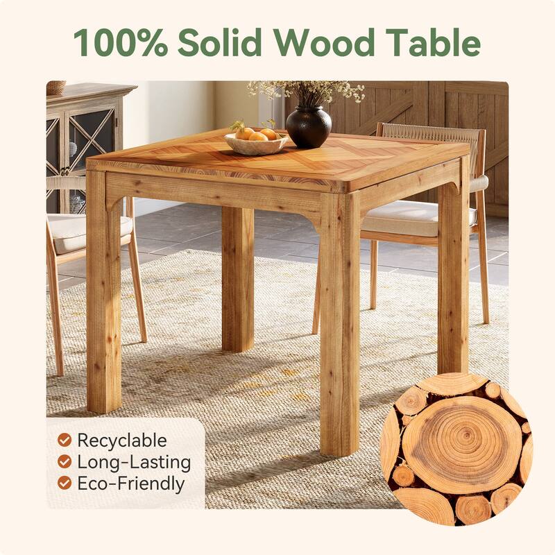 31.5" Square Farmhouse Dining Table, Solid Wood Rustic Kitchen Table