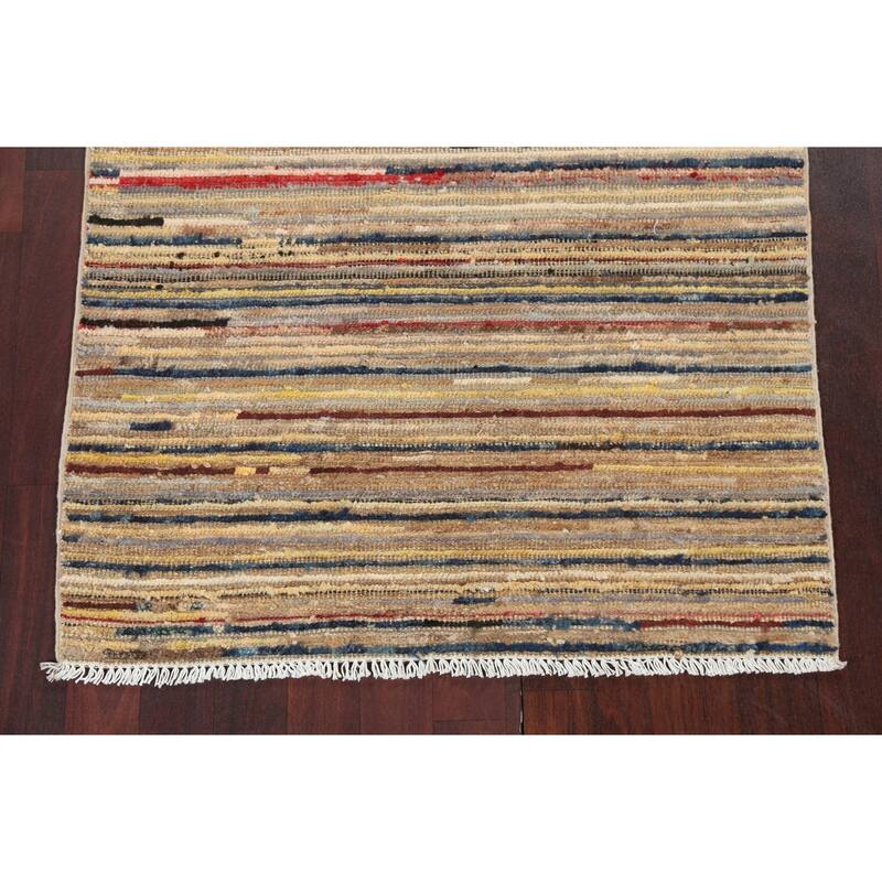 Striped Modern Gabbeh Kashkoli Area Rug Wool Hand-knotted Foyer Carpet - 3'1" x 5'2"