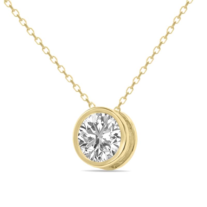 Marquee Lab Grown 1 Carat Round Solitaire Diamond Bezel Set Pendant in 14K Yellow Gold