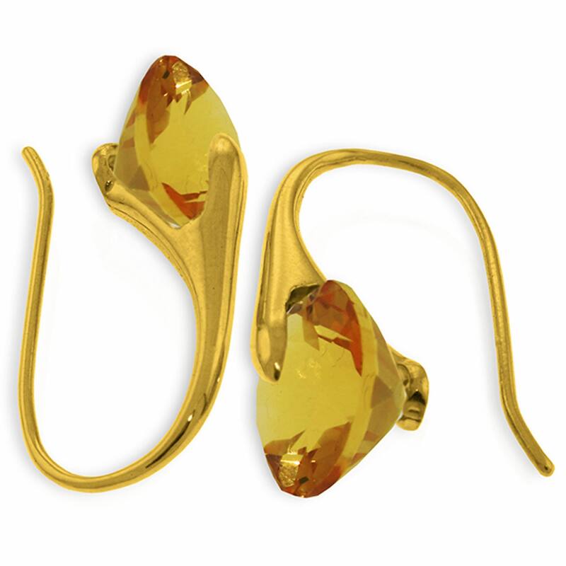 14K Solid Gold Fish Hook Natural Citrine Certified Gemstone Earrings