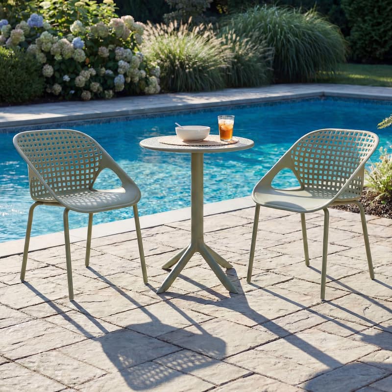 Christopher Knight Home - Arno Modern 3-Piece Outdoor & Indoor Patio Bistro Set with Dining Chairs & Compact Round Bistro Table - Sage Green