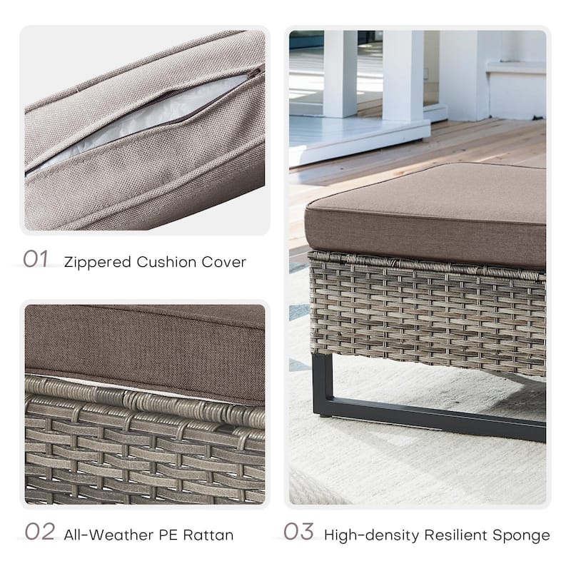 Outdoor Sofa with Swivel Chair Ottomans & Fire Pit Table - Grey cushion