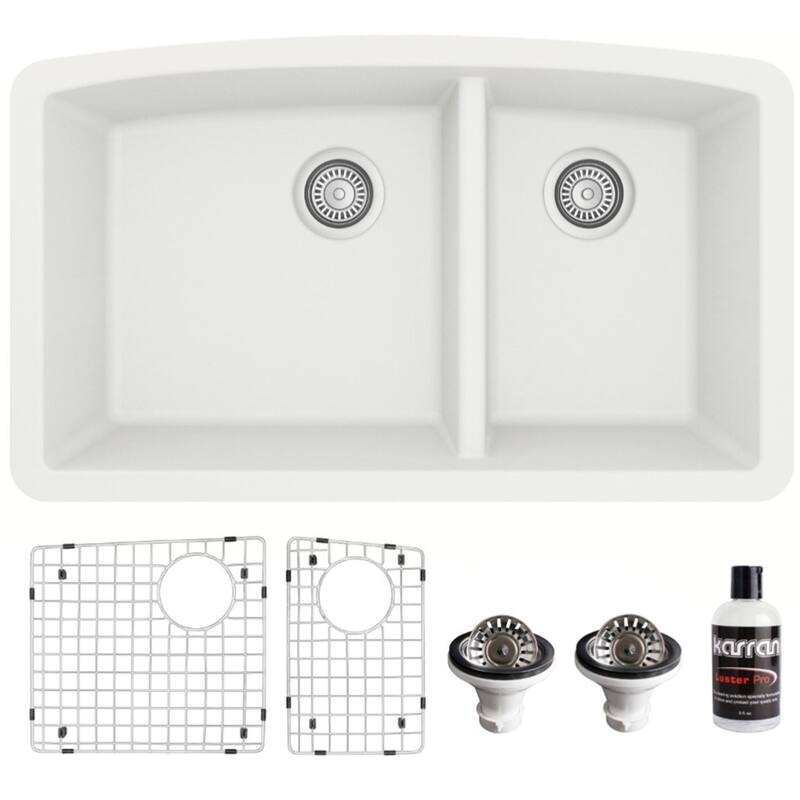 Karran USA QU-711-PK1 Quartz QU 32" Undermount Double Basin Quartz - White