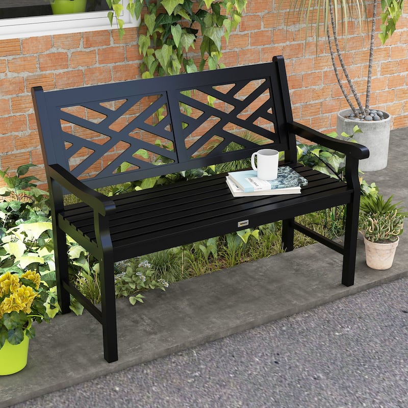 Outsunny 43.25" Outdoor Garden Bench, Wooden Bench, Poplar Slatted Frame Furniture for Patio, Park, Porch, Lawn - Black