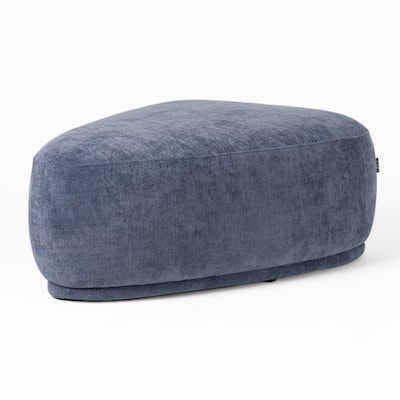 Reno Kini 44 Inch Ottoman, River Rock Shape, Blue Polyester, Wood Frame