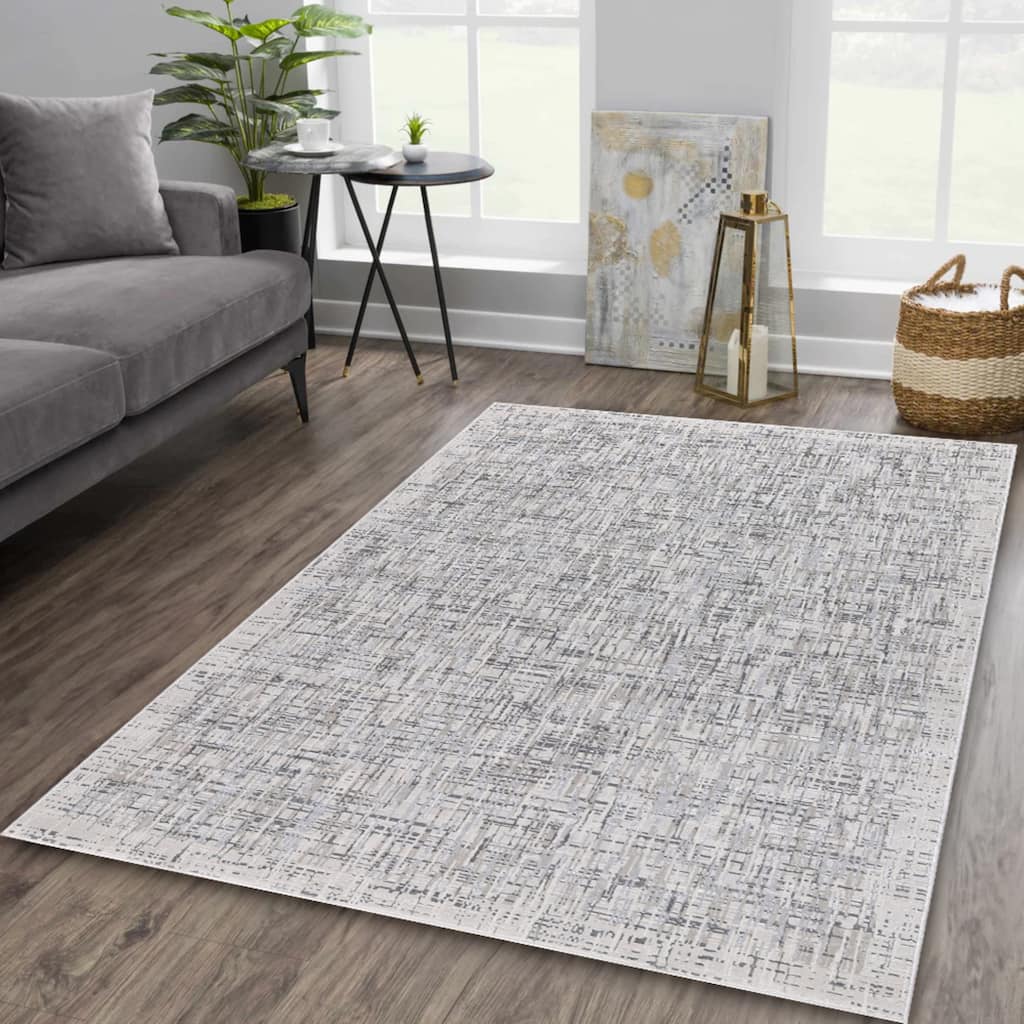 Nevada Collection Abstract Hash Design Neutral Area Rug
