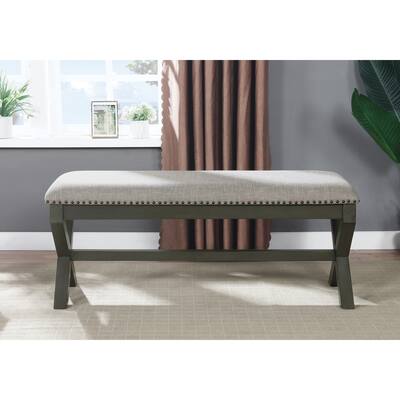 OSP Home Furnishings 48 In. Antique Grey Base In Grey Fabric K/D Bench