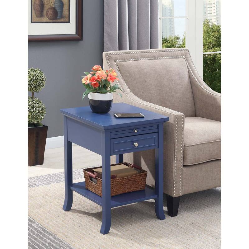 Wedge End Table with Shelf, Narrow Triangular Side Table with Beveled Edges, Tapered Legs and Space Saving Small Design - 18