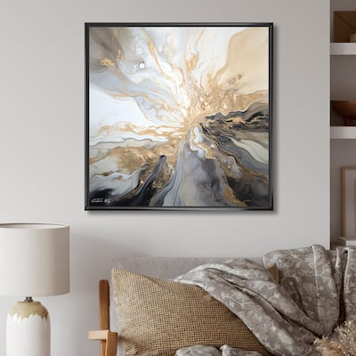 Designart "Lightning Beige And Black Liquid Art Explosion" Lightning Framed Wall Art Prints