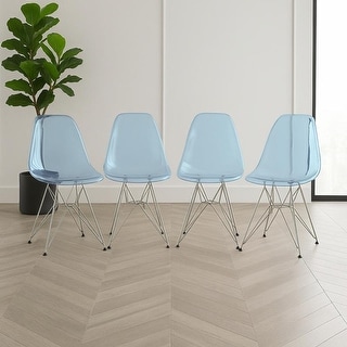 Cresco Ergonomic Modern Shell Seat Dining Chair with Chrome Eiffel Base and Curved Back Accent Side Chair (Set of 4)