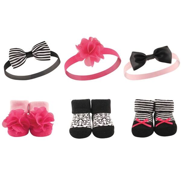slide 1 of 1, Hudson Baby Infant Girl Headband and Socks Giftset 6pc, Damask, One Size - Damask Damask - One Size