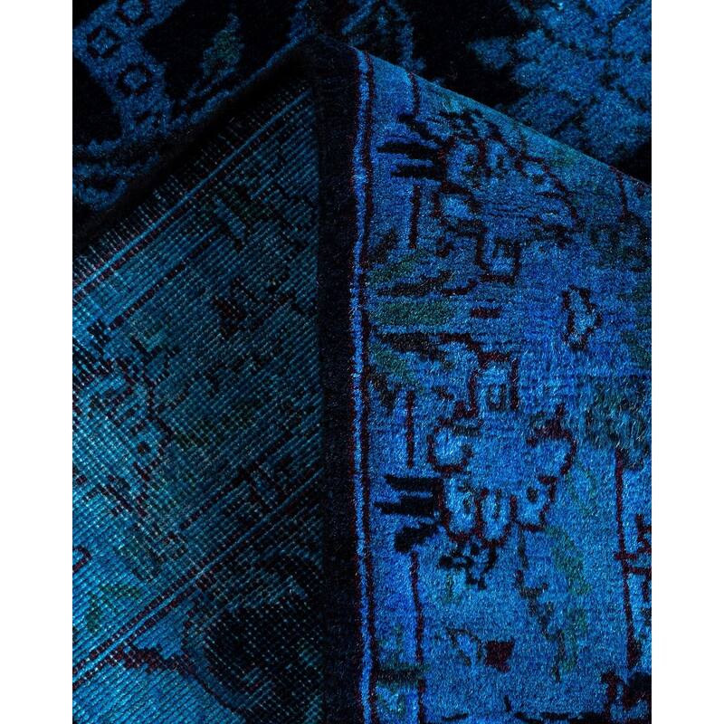 Overton Hand Knotted Wool Vintage Inspired Modern Contemporary Overdyed Blue Runner Rug - 2' 7" x 10' 5"