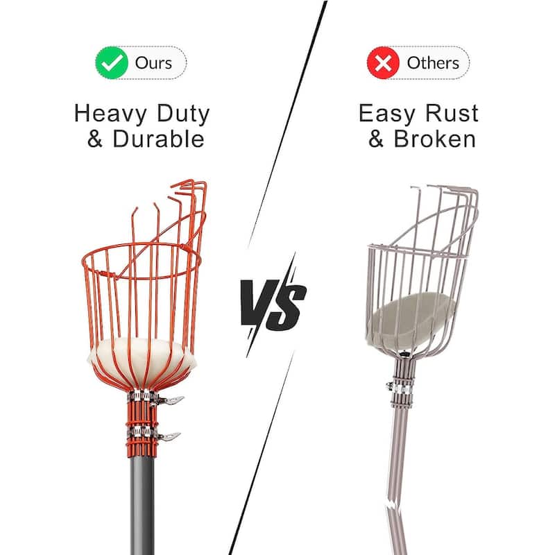 WaLensee 5.5FT Fruit Picker, Adjustable Fruits Picker Tool with Lightweight Stainless Steel Pole and Big Basket