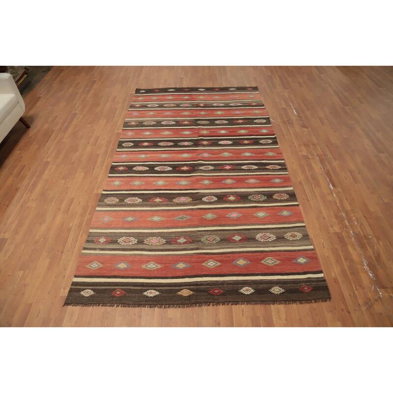 Hand Woven Oriental 100% Wool Carpet Southwestern Tribal Multi-Colored Kilim Area Rug - 10' 4'' X 5' 9''
