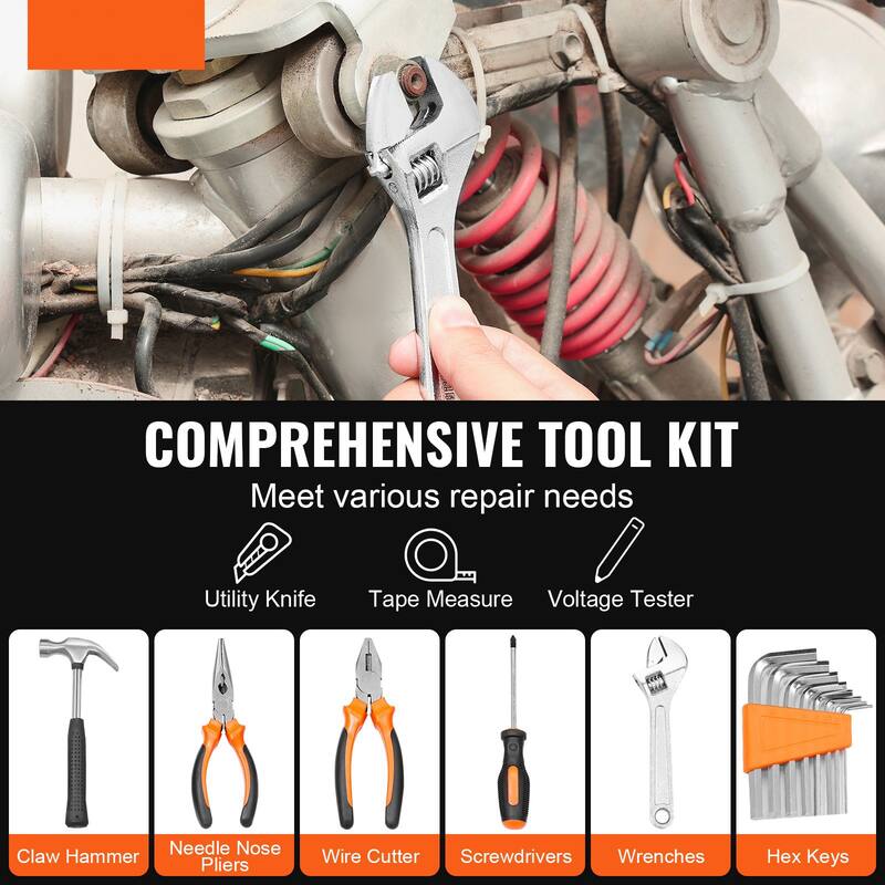 Orange-Black 132 Piece Tool Kit for Home Repairs Compact Hand Tools with Storage Case - 12.28 x 8.86 x 2.76 inch