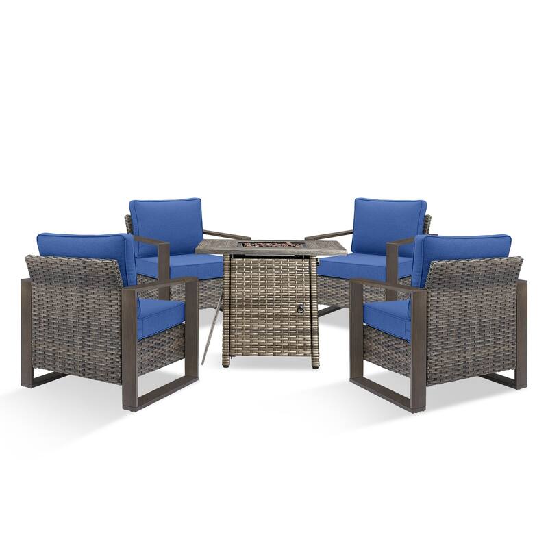 Pocassy 5-Piece Outdoor Patio Chair with Fire Pit Table Set