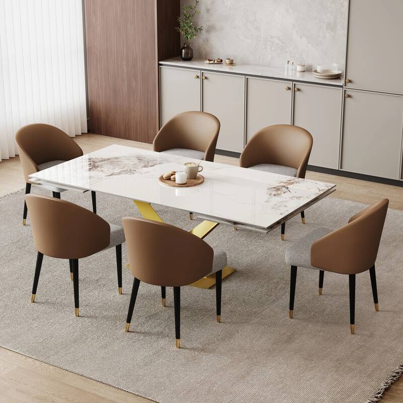 Modern Faux Leather and Fabric Upholstered Back Armchair Dining Chair (Set of 2)