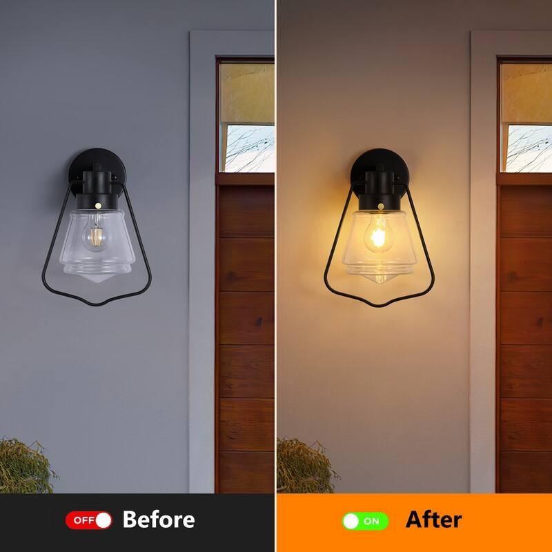 Modern Outdoor Wall Sconce Light Fixtures, Matte Black Wall Lights With Clear Glass (Set Of 2) - 2-Pack