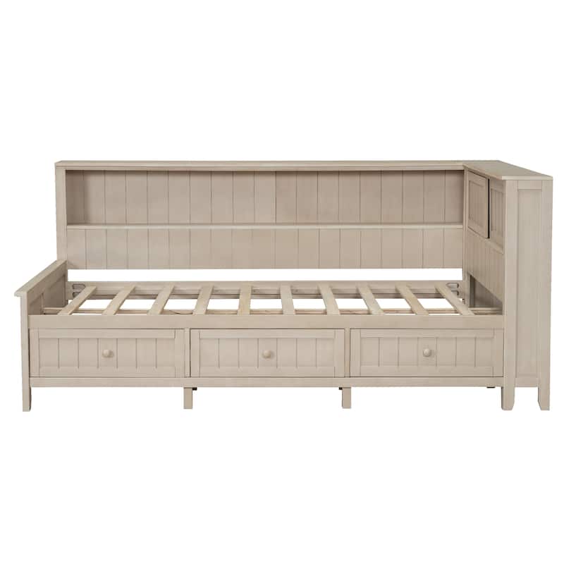 Antique Twin Daybed with 3 Drawers & Storage Shelves (220lb Capacity)