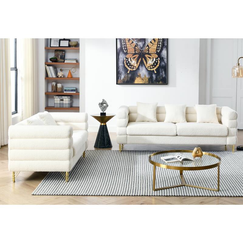 3+2 Teddy Fabric Sofa Combination - Chic Design with 5 Pillows