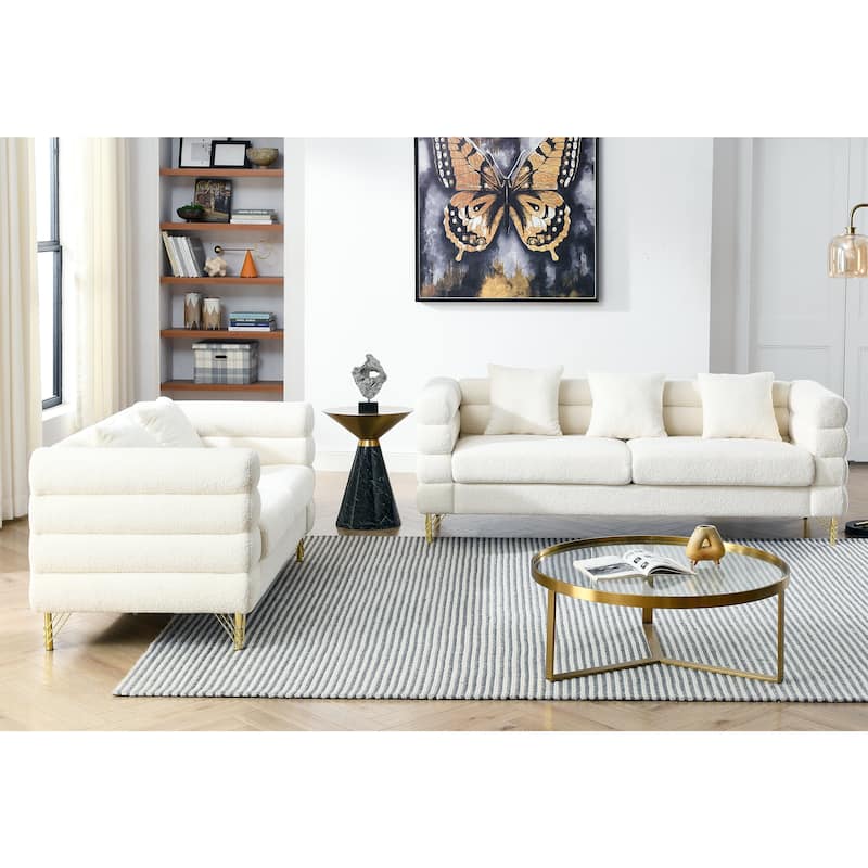 American Style 2-piece Sofa and Loveseat Set,Oversized Fabric Upholstered Sofa with 5 Pillows for Living Room Sofa-Deep Seating