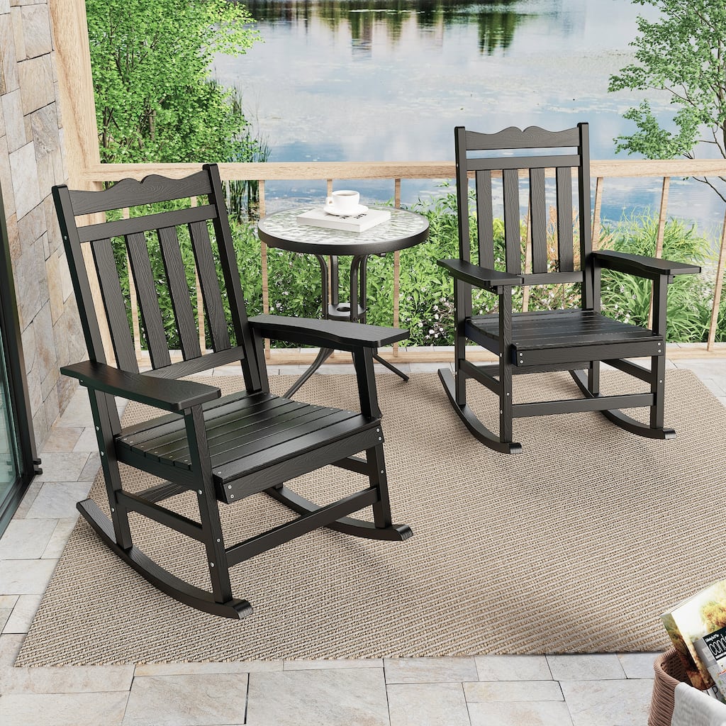 LIVOOSUN Patio Adirondack Chair Outdoor Plastic Rocking Chair Set of 2