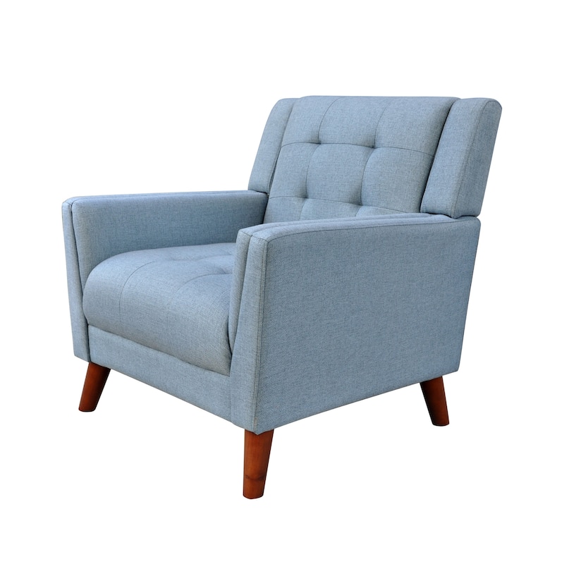 Blue Modern 30.5" Upholstered Button Tufted Arm Chair with Sturdy Rubber Wood Legs