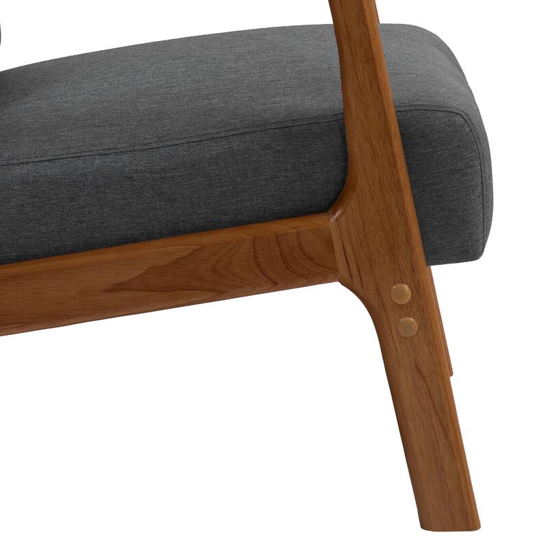 Mid-Century Modern Upholstered Accent Chair with Wood Frame - Brown Wood/Linen - Dark Grey/Linen/Brown Wood