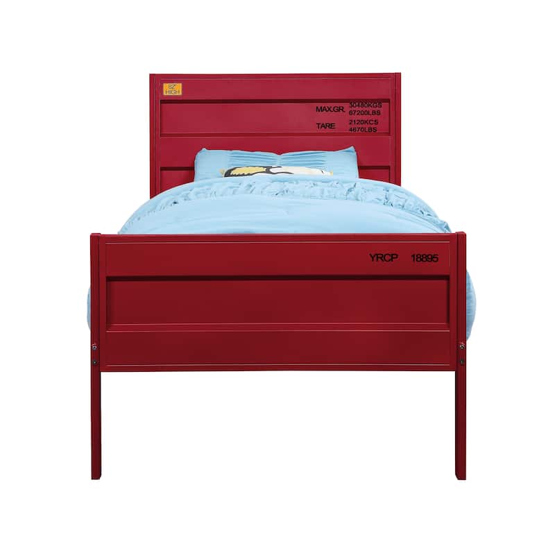 Full Bed with Cargo Red Finish, Metal Frame, Recessed Panels