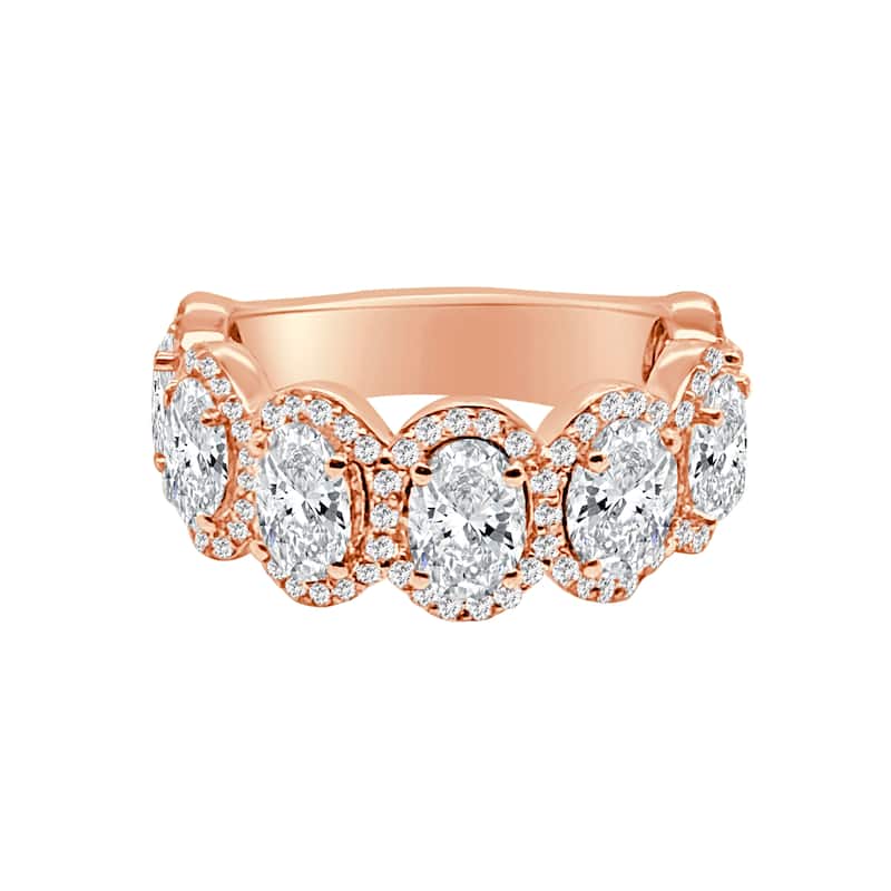 Auriya 14k Gold Lab Grown Oval Diamond Halo Eternity Band 4.26 ct. tw. (F-G, VS) - 8.5 - Rose