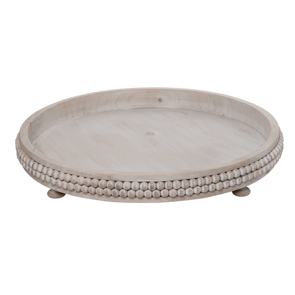 Transpac Wood 20.25 in. Gray Everyday Beaded Tray