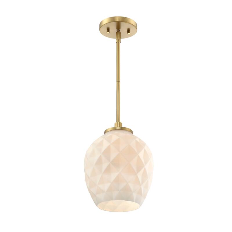 Dita Classic Brushed Gold 9 in. Bell Pendant with Etched Opal Glass Shade