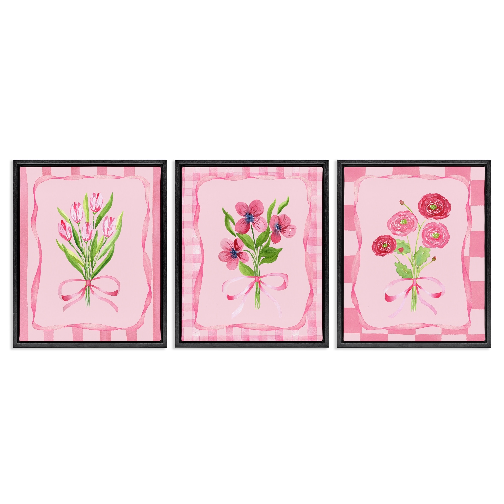 Stupell Pretty & Sweet Bordered Flowers Framed Floater Canvas Wall Art Design By Nina Jacobs (Set of 3)