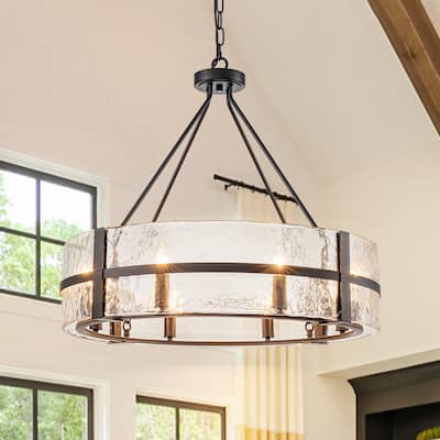 28" Dimmable Large Drum Glass Chandelier for Dining Room High Ceiling Living Room - W27.95"