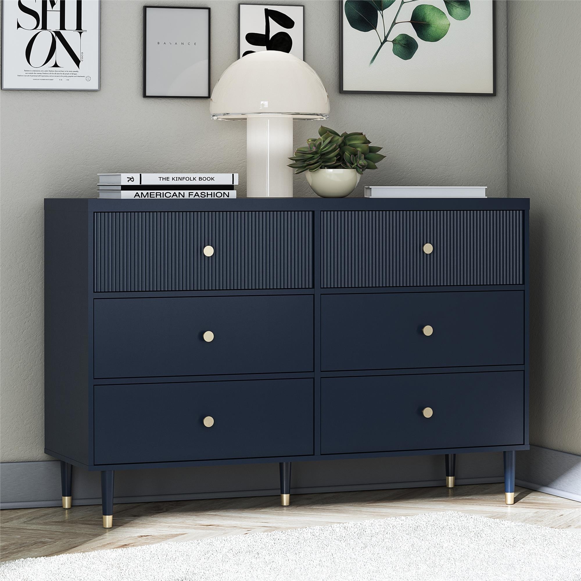 CosmoLiving by Cosmopolitan Elizabeth 6-Drawer Dresser, Navy - Bed