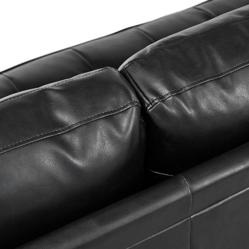 Mirod Mid-Century Modern PU Leather 3-Seat Sofa, Tufted Design, Solid Wood Legs, 2 Bolster Pillows