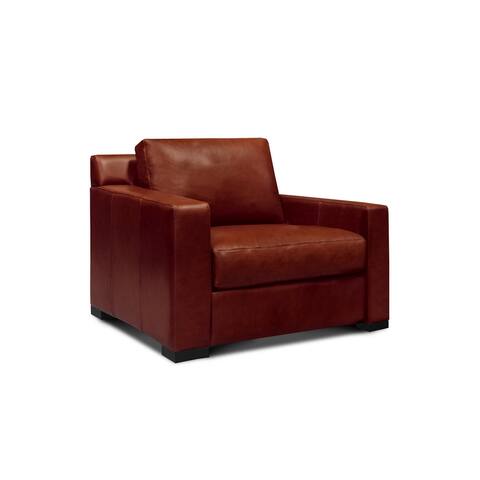 Santiago 100% Top Grain Leather Mid-century Armchair, Russet Red-Brown