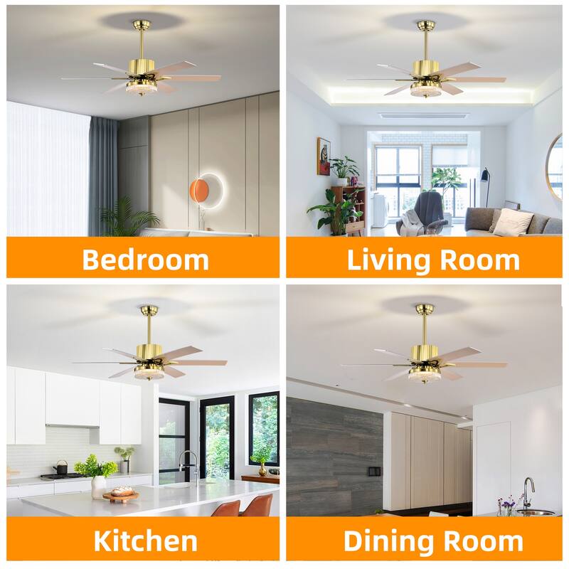 52 in. Smart Indoor Gold Ceiling Fan with Integrated LED with 6 Plywood Blade and Remote Control